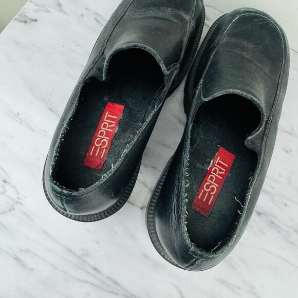 Esprit Black Leather Platform Loafers Women’s Size 6 - Picture 7 of 11
